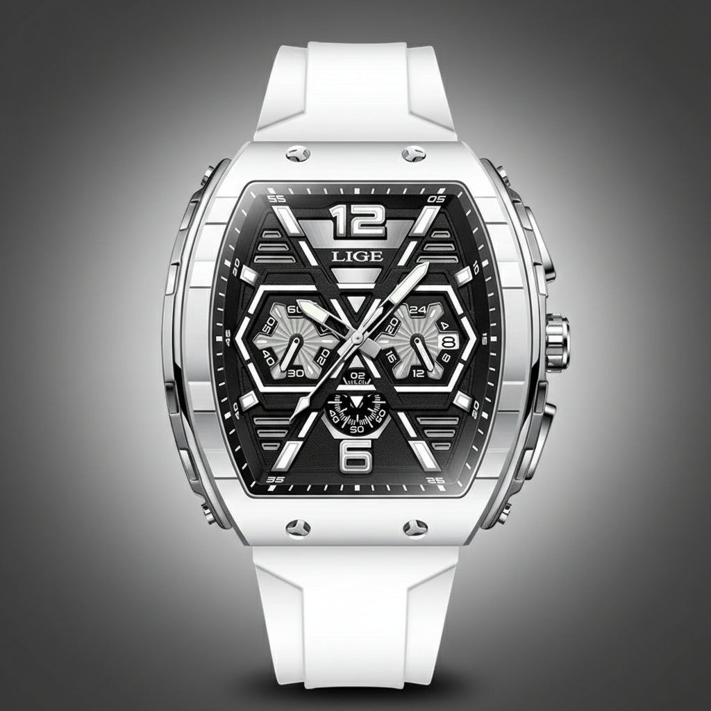 Montre Homme Carrée, Chronographe, Étanche & Luminous Forte (+Coffret)