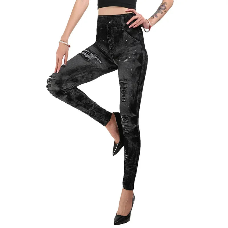 Leggings Femme Push-Up Effet Jean | Slim, Stretch et Taille Haute pour Streetwear & Gym