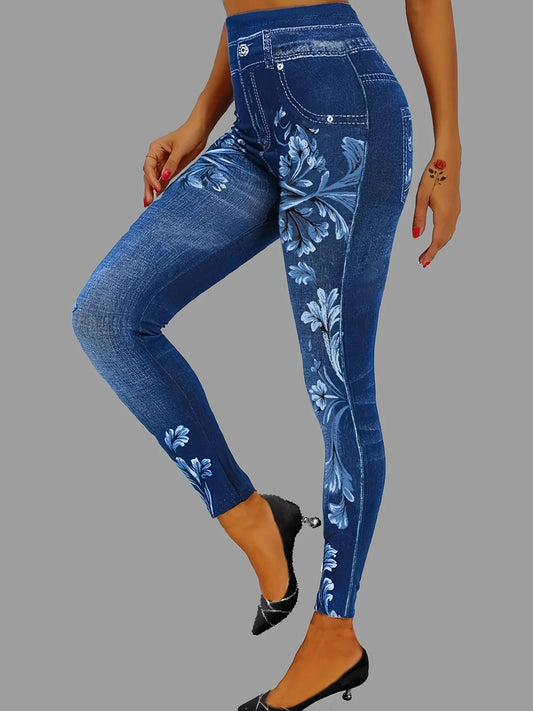 Legging Faux Denim Imprimé Élégant Femme | Confort Stretch & Style Sans Efforts