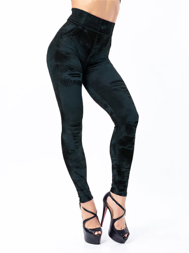 Leggings Femme Push-Up Effet Jean | Slim, Stretch et Taille Haute pour Streetwear & Gym