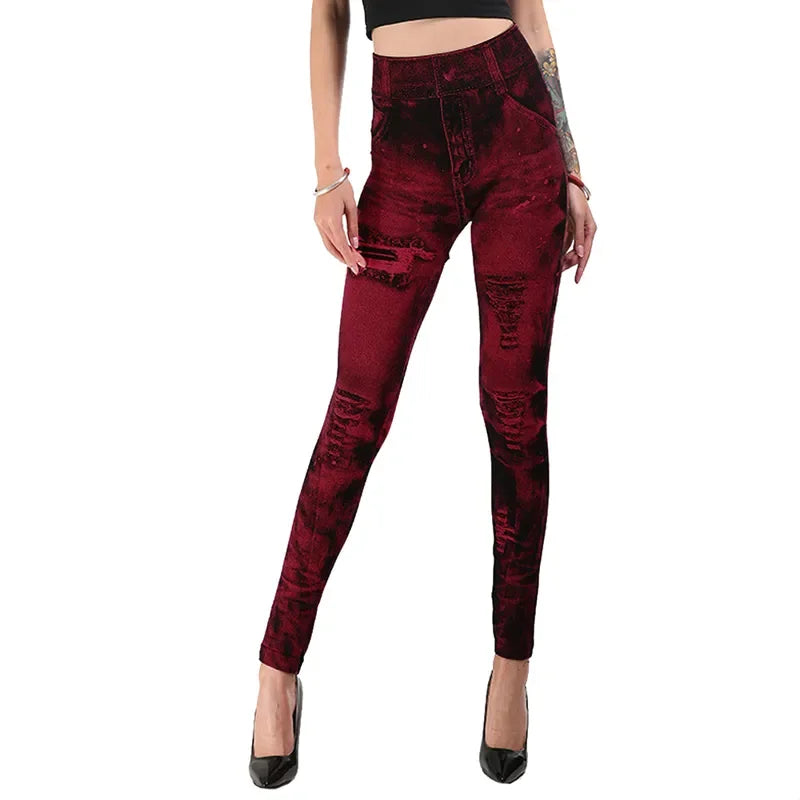 Leggings Femme Push-Up Effet Jean | Slim, Stretch et Taille Haute pour Streetwear & Gym