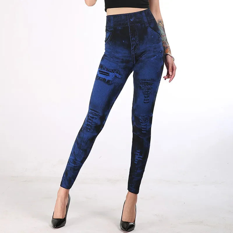 Leggings Femme Push-Up Effet Jean | Slim, Stretch et Taille Haute pour Streetwear & Gym