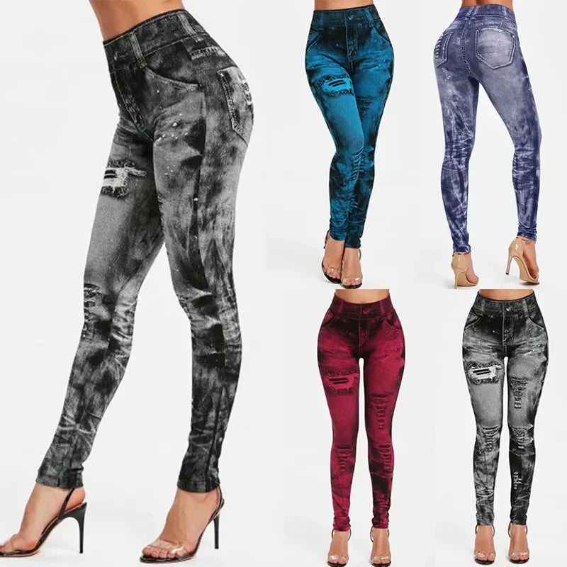Leggings Femme Push-Up Effet Jean | Slim, Stretch et Taille Haute pour Streetwear & Gym
