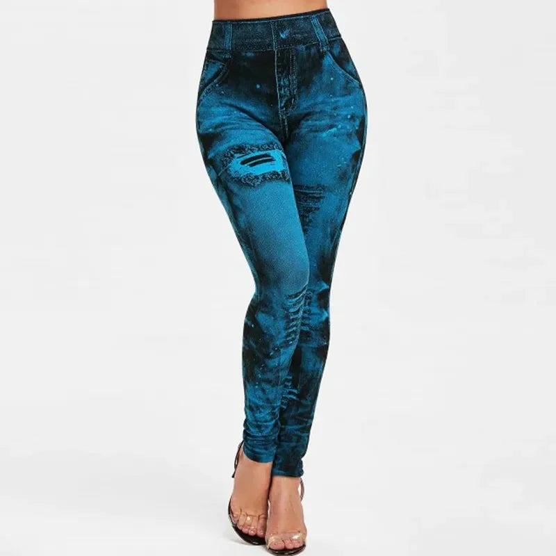 Leggings Femme Push-Up Effet Jean | Slim, Stretch et Taille Haute pour Streetwear & Gym