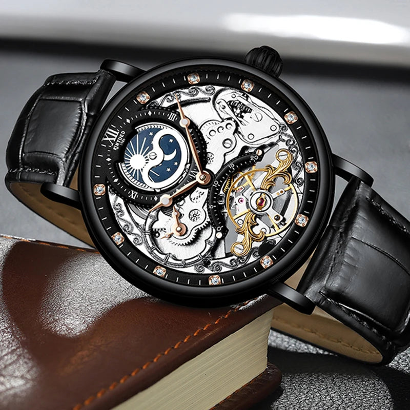 Montre Homme Luxe Squelette Tourbillon, Automatique & Étanche