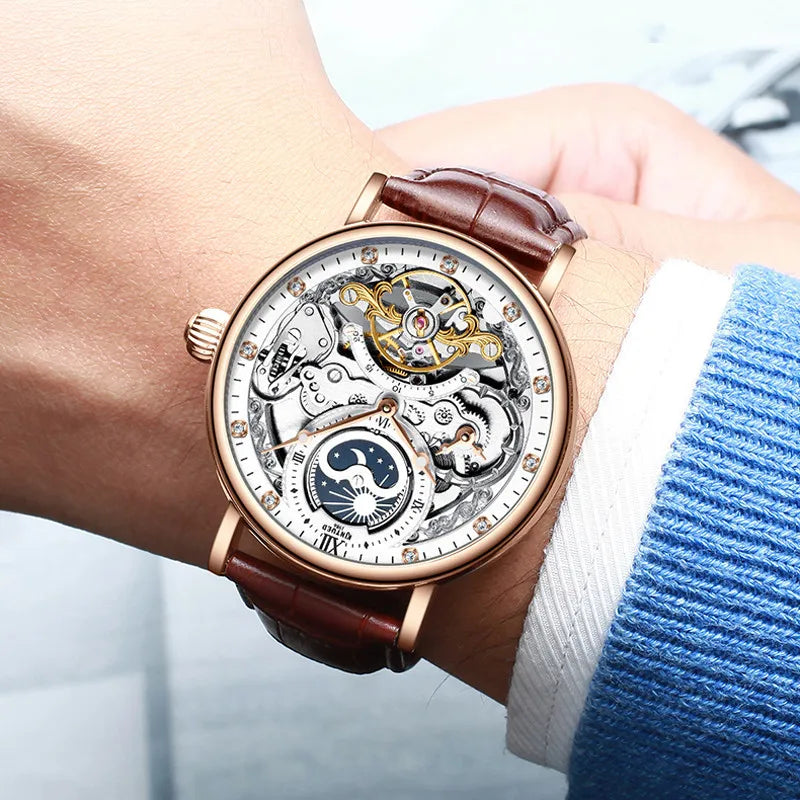 Montre Homme Luxe Squelette Tourbillon, Automatique & Étanche