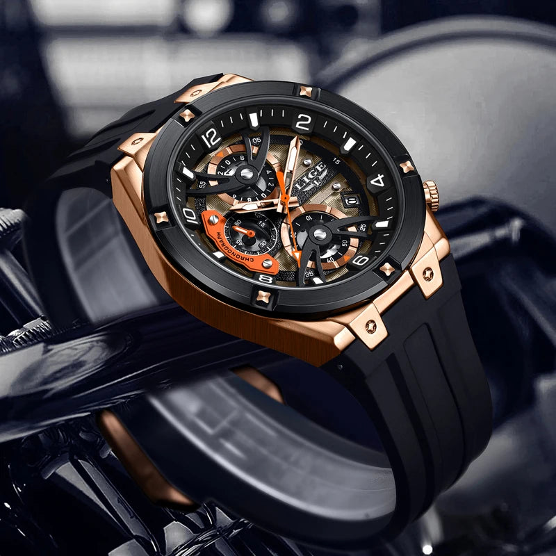 Montre Homme Chronographe Luxe Sport - Étanche, Lumineuse, Bracelet Silicone, Elegance