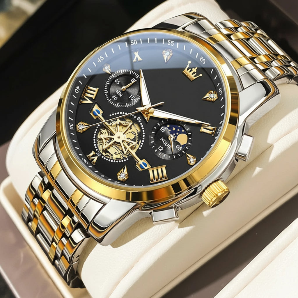 Montre Mécanique Automatique Homme | Acier Inoxydable, Phase de Lune & Date