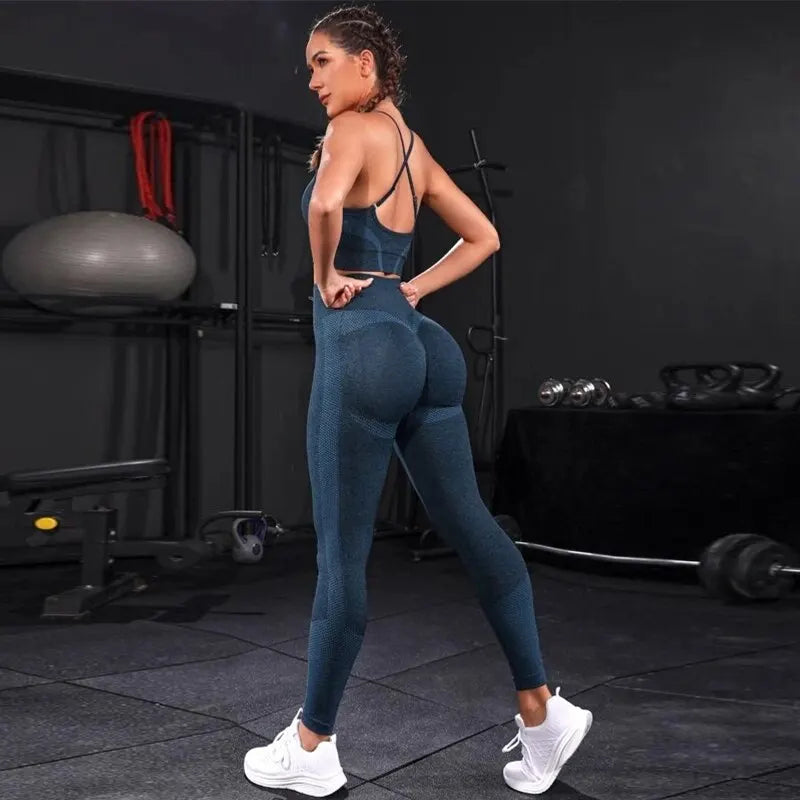 Ensemble Yoga Seamless 2 Pièces Femme | Legging Taille Haute & Brassière, Tenue Workout