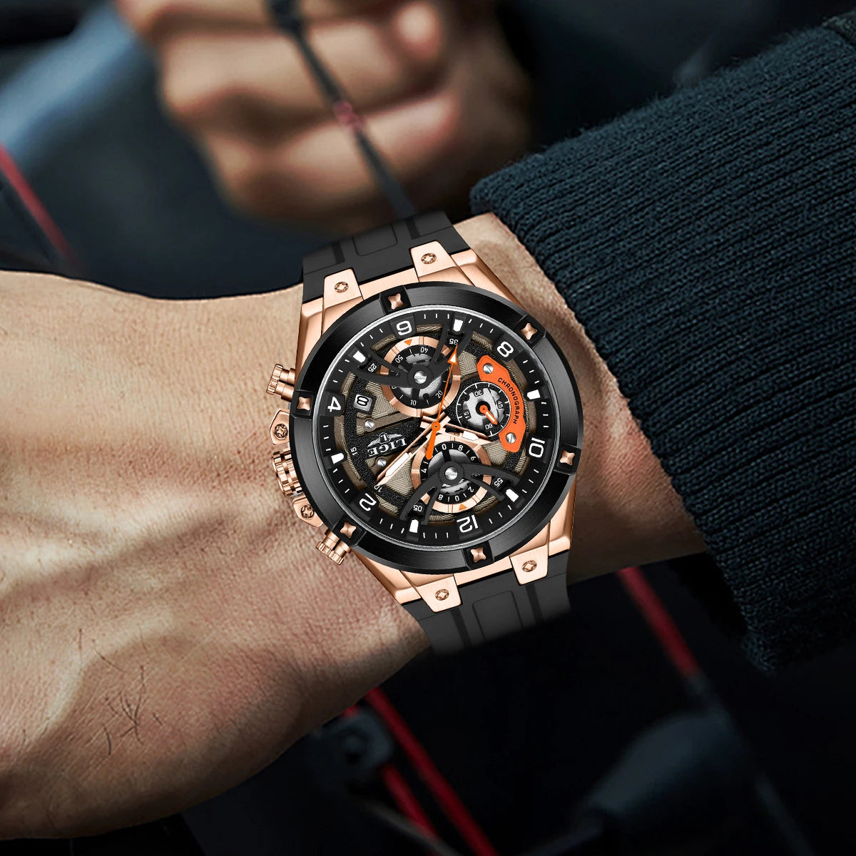 Montre Homme Chronographe Luxe Sport - Étanche, Lumineuse, Bracelet Silicone, Elegance