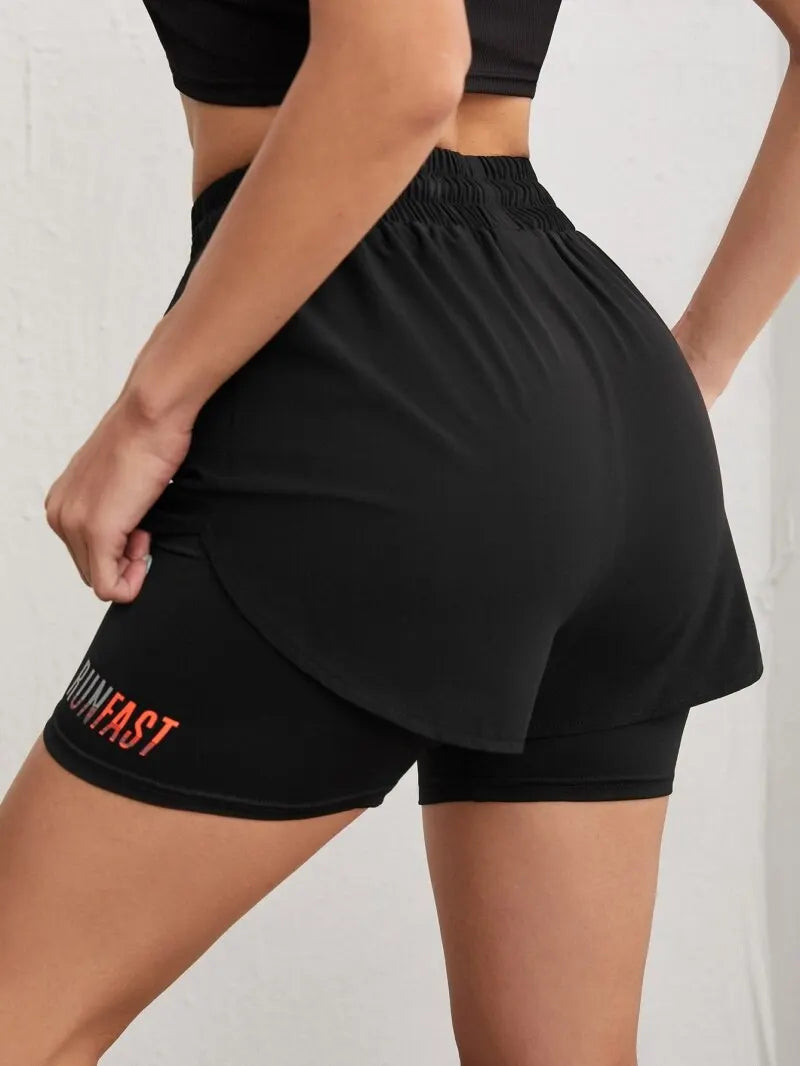 Short de Sport Femme | Taille Haute | Faux Deux-Pièces | Compression & Contrôle Élastique | Idéal Running Yoga Fitness