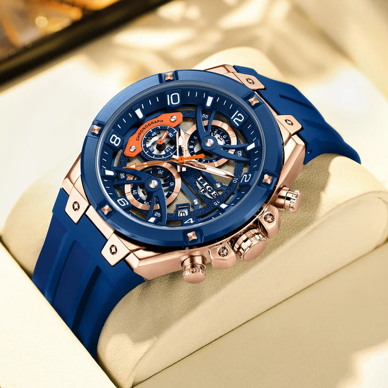 Montre Homme Chronographe Luxe Sport - Étanche, Lumineuse, Bracelet Silicone, Elegance
