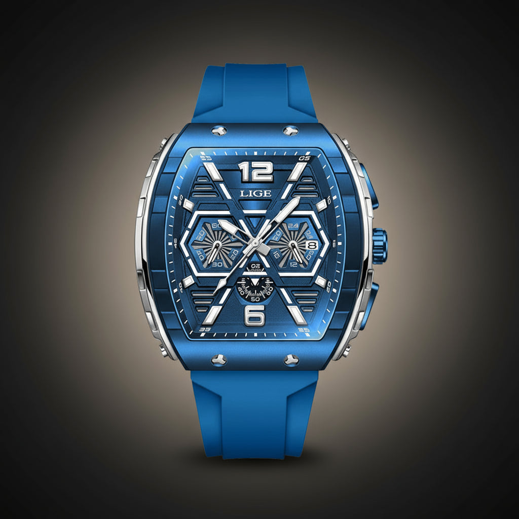 Montre Homme Carrée, Chronographe, Étanche & Luminous Forte (+Coffret)