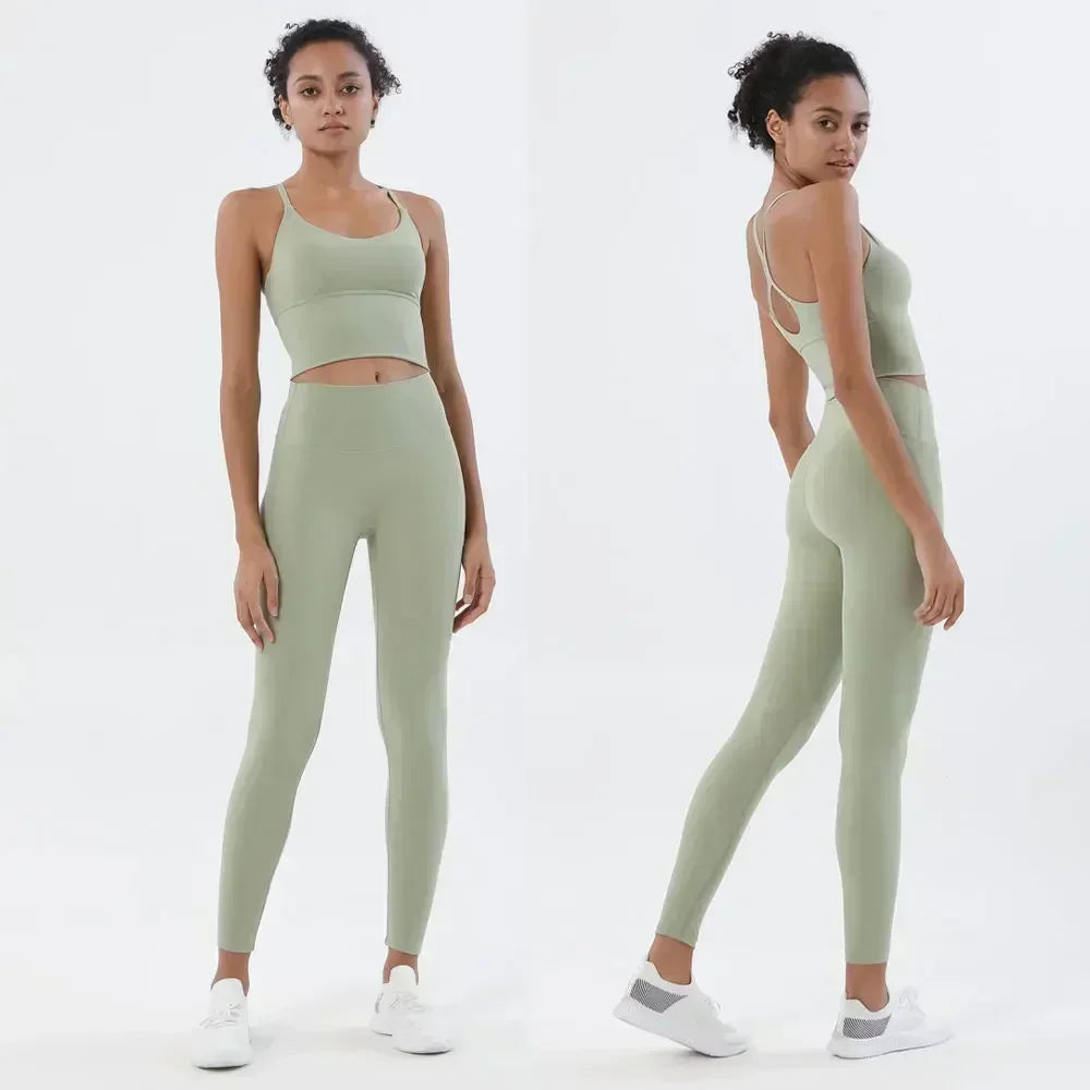 Ensemble Sport Femme 2 Pièces (Legging & Brassière) - "Naked Feeling", Sans Couture, Tenue Fitness