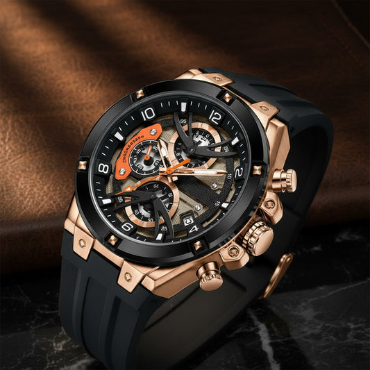 Montre Homme Chronographe Luxe Sport - Étanche, Lumineuse, Bracelet Silicone, Elegance