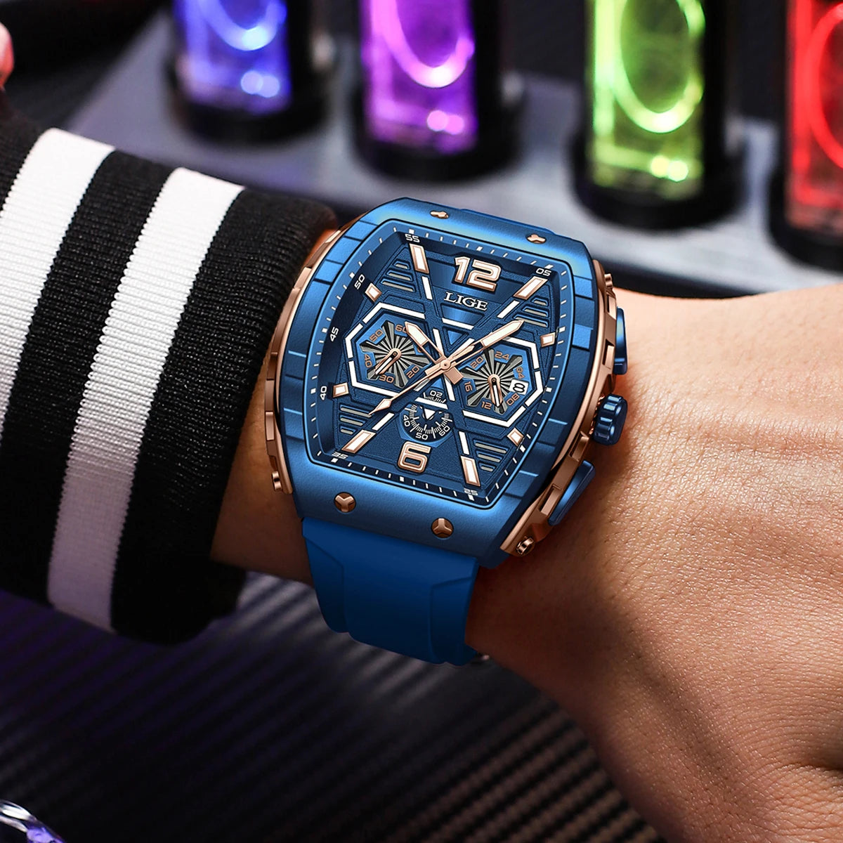 Montre Homme Carrée, Chronographe, Étanche & Luminous Forte (+Coffret)