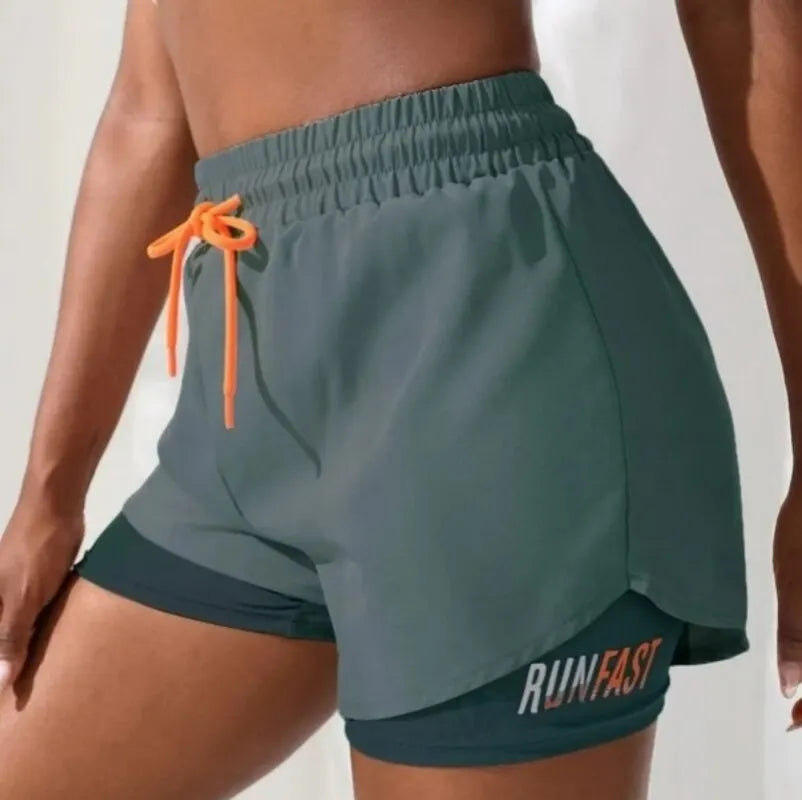 Short de Sport Femme | Taille Haute | Faux Deux-Pièces | Compression & Contrôle Élastique | Idéal Running Yoga Fitness