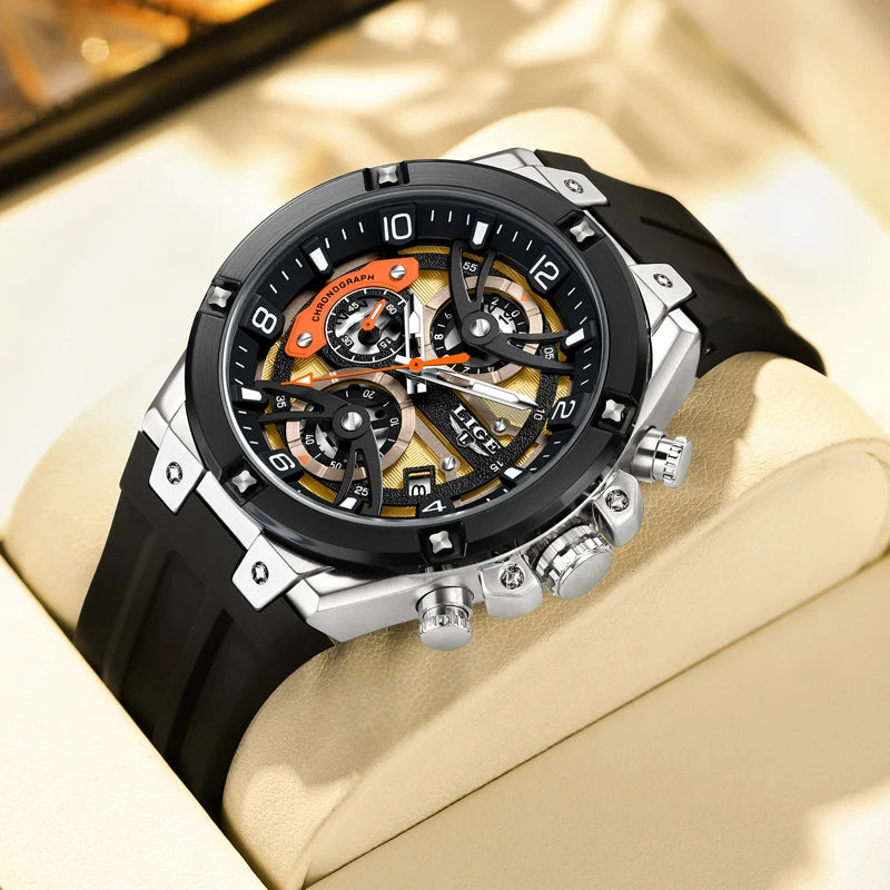 Montre Homme Chronographe Luxe Sport - Étanche, Lumineuse, Bracelet Silicone, Elegance