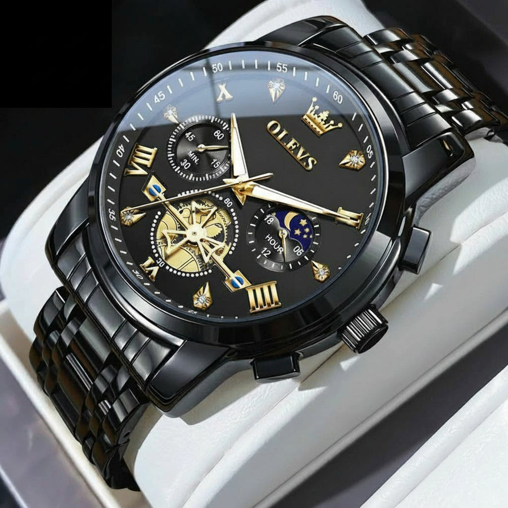 Montre Mécanique Automatique Homme | Acier Inoxydable, Phase de Lune & Date