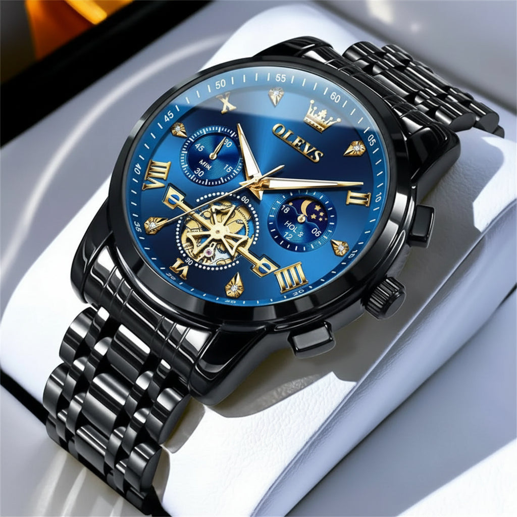 Montre Mécanique Automatique Homme | Acier Inoxydable, Phase de Lune & Date