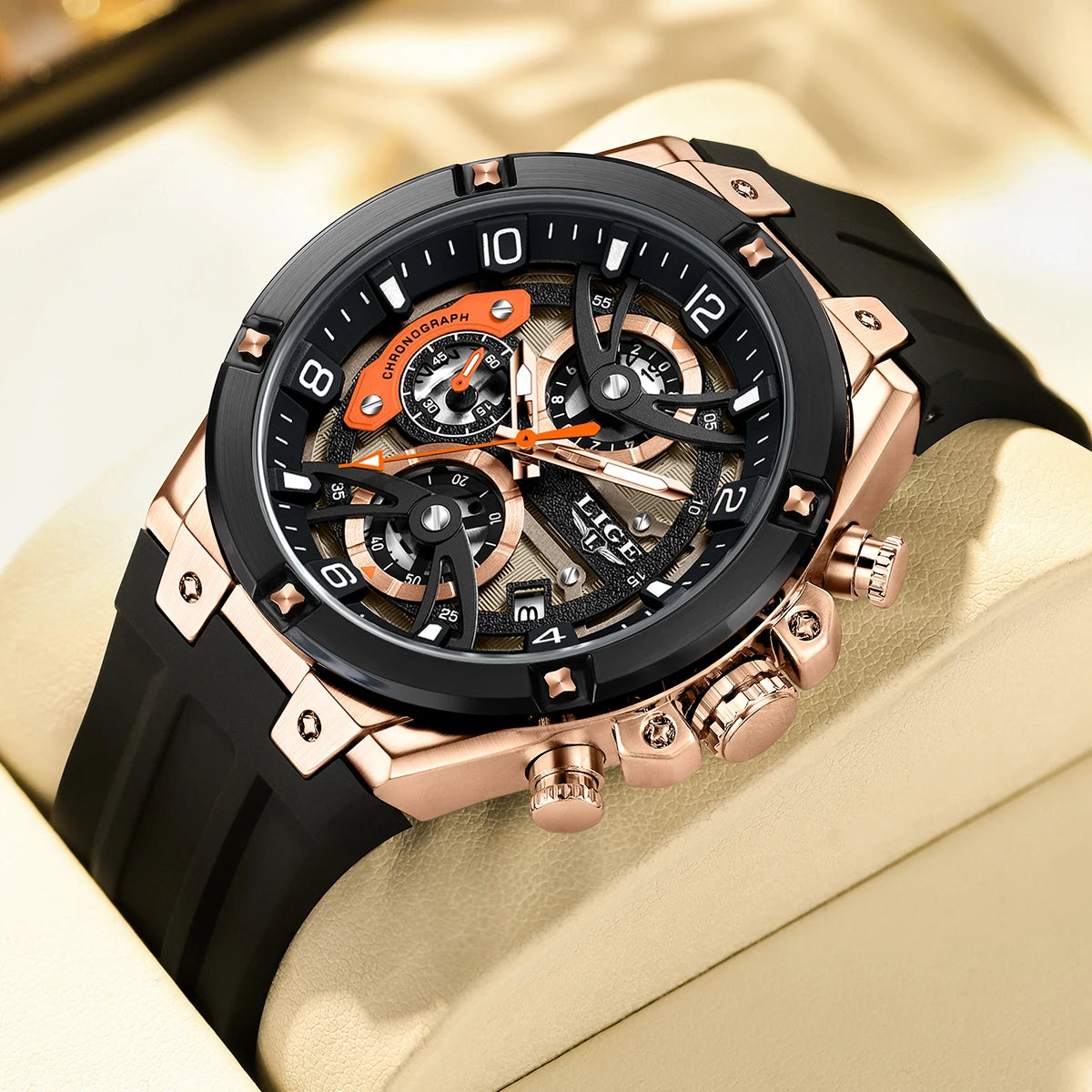 Montre Homme Chronographe Luxe Sport - Étanche, Lumineuse, Bracelet Silicone, Elegance
