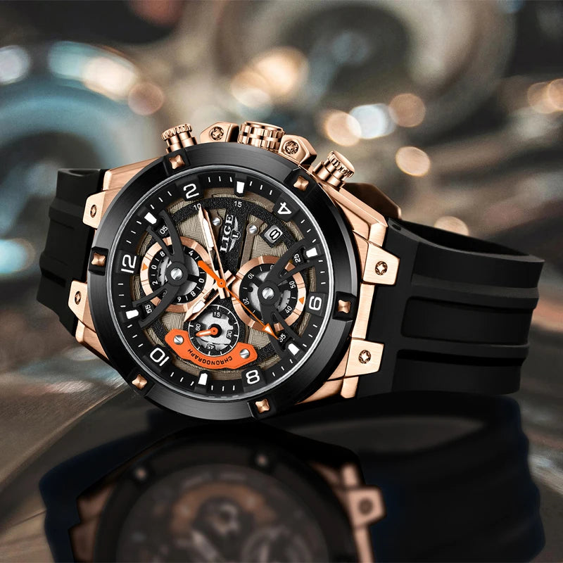 Montre Homme Chronographe Luxe Sport - Étanche, Lumineuse, Bracelet Silicone, Elegance