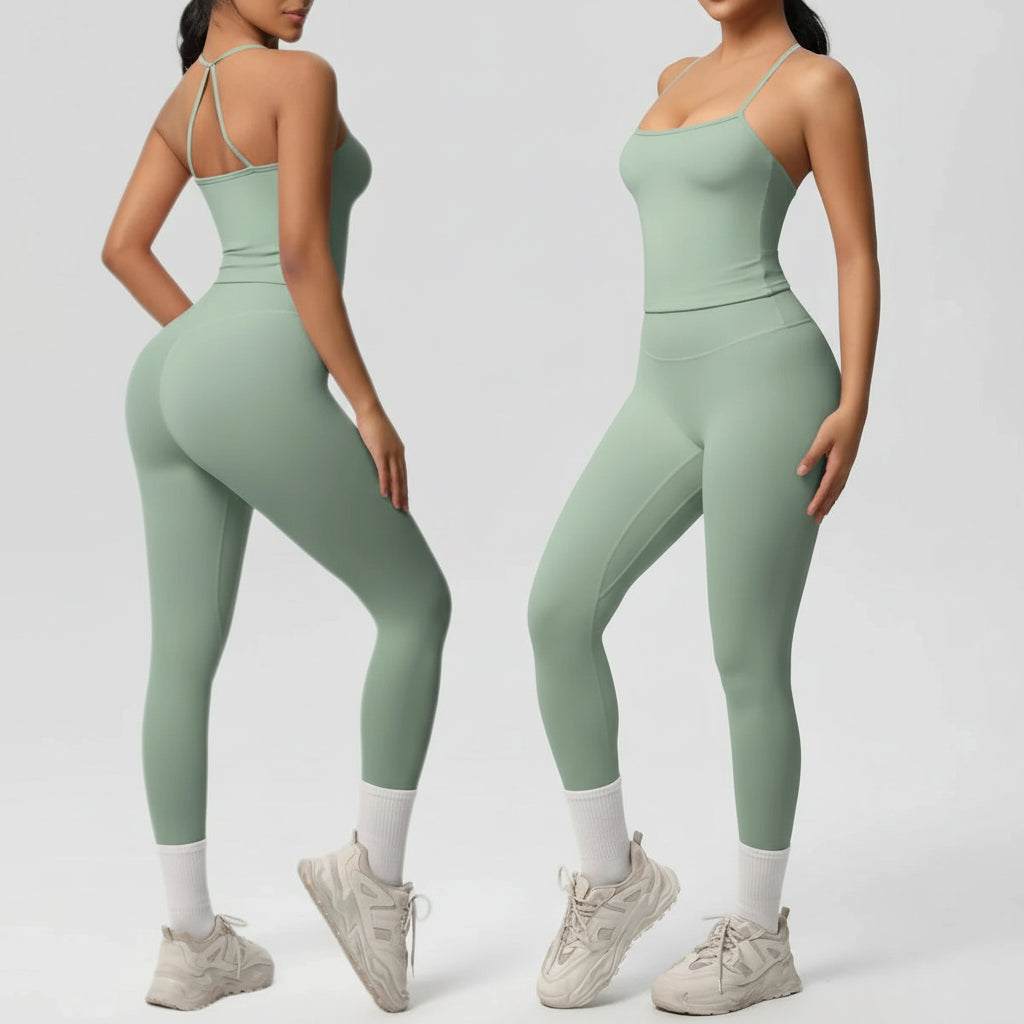 Ensemble Yoga Top Licou & Brassière Dos Croisé - Gainant (Slimming), Taille Haute, Fitness