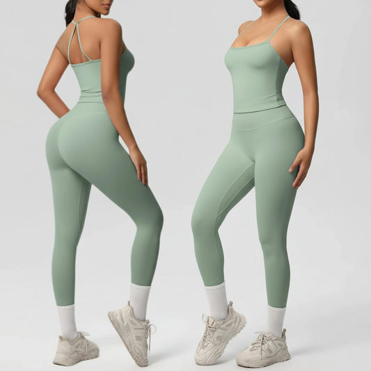 Ensemble Yoga Top Licou & Brassière Dos Croisé - Gainant (Slimming), Taille Haute, Fitness