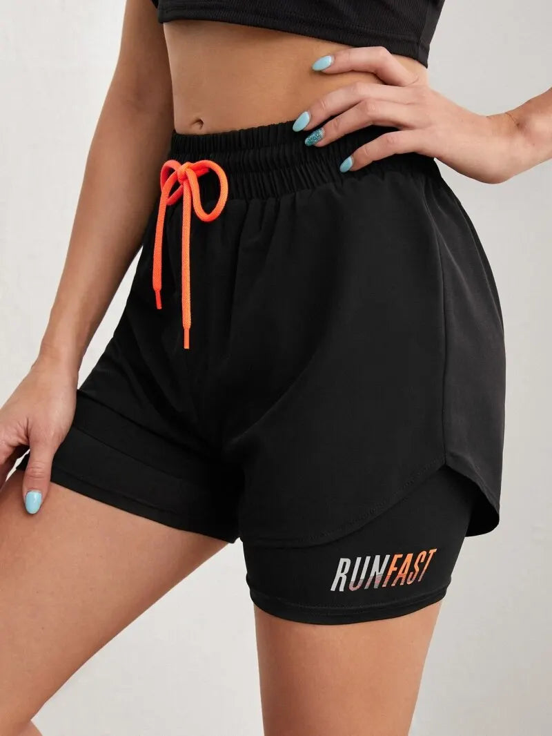Short de Sport Femme | Taille Haute | Faux Deux-Pièces | Compression & Contrôle Élastique | Idéal Running Yoga Fitness