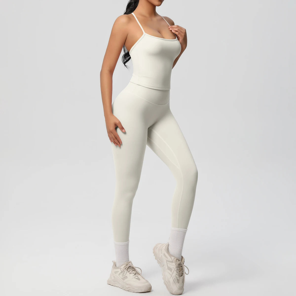 Ensemble Yoga Top Licou & Brassière Dos Croisé - Gainant (Slimming), Taille Haute, Fitness