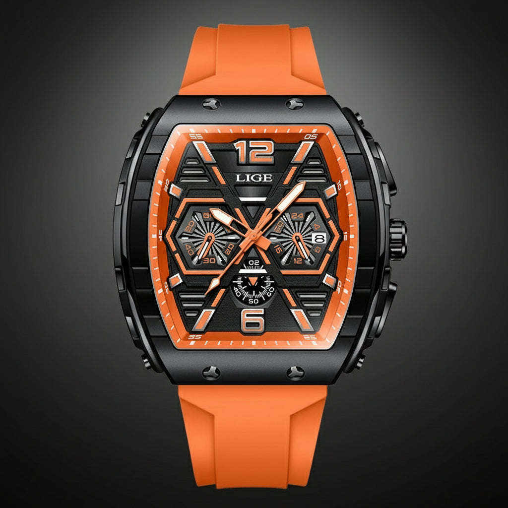 Montre Homme Carrée, Chronographe, Étanche & Luminous Forte (+Coffret)