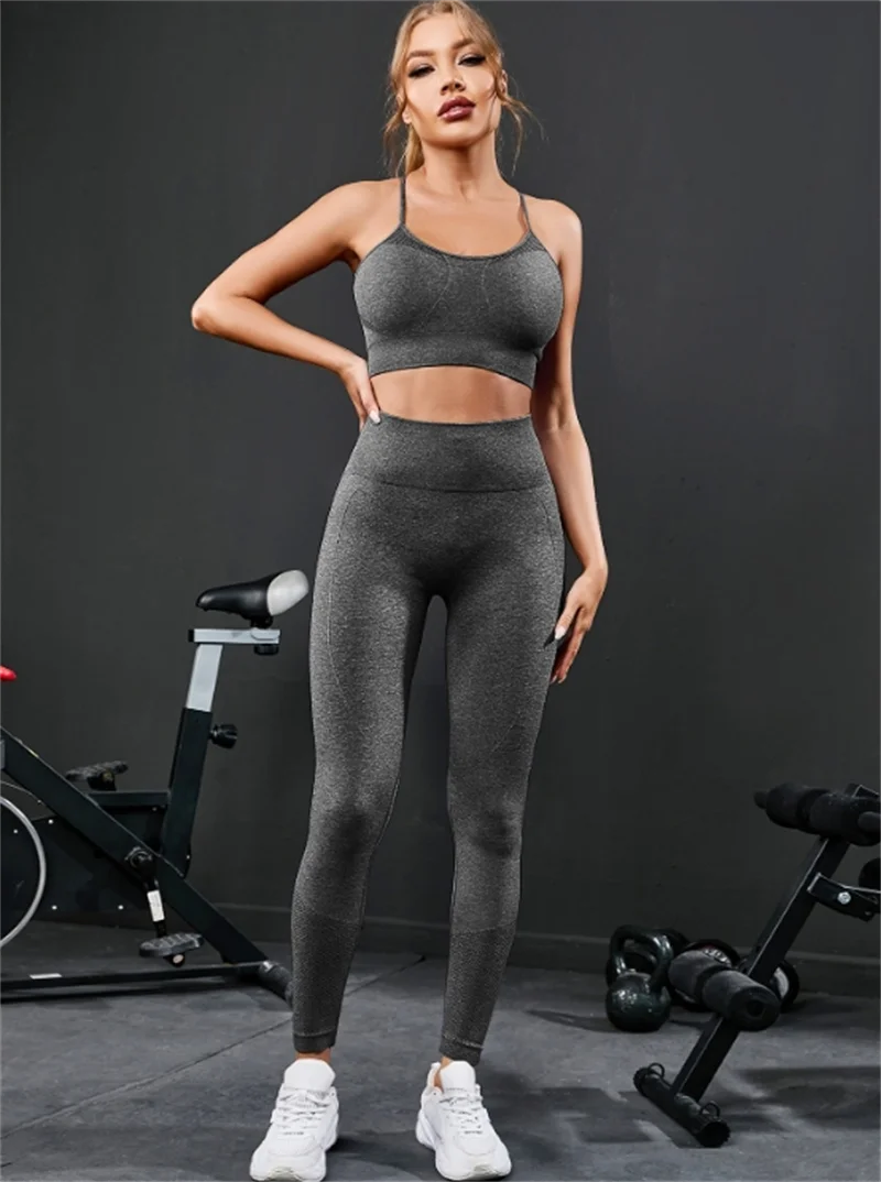 Ensemble Yoga Seamless 2 Pièces Femme | Legging Taille Haute & Brassière, Tenue Workout