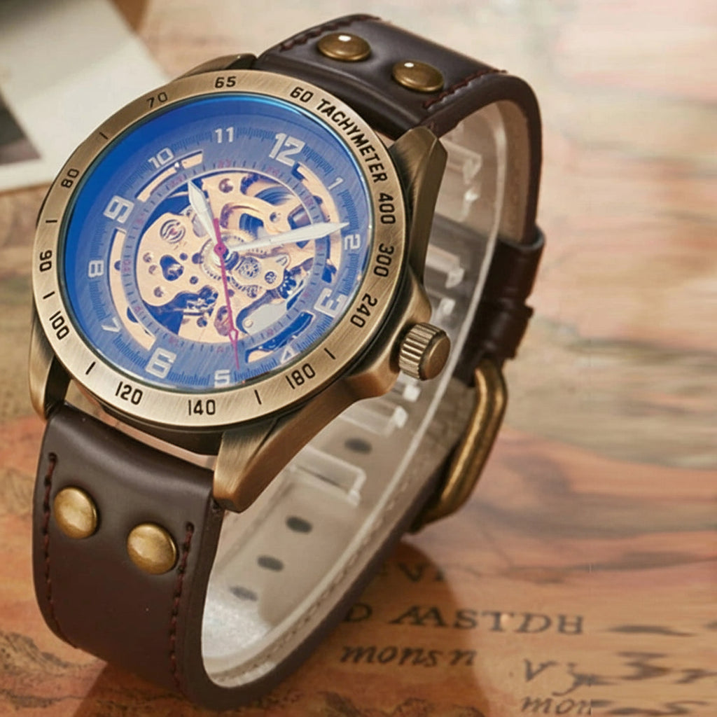 Montre Automatique Gorben S075 Homme | Cuir Véritable, Chiffres Romains, Étanche 3ATM | Style Rétro Classique