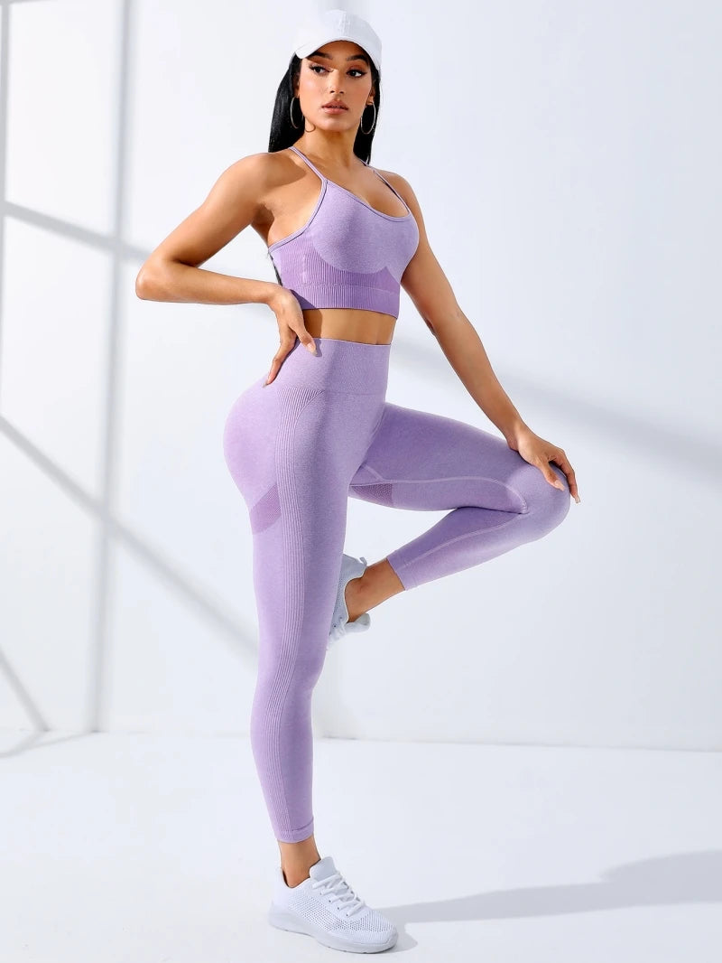 Ensemble Yoga Seamless 2 Pièces Femme | Fines Bretelles, Stretch & Legging Taille Haute
