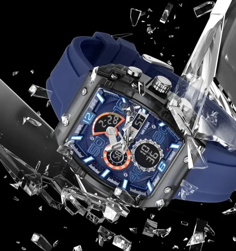 Montre Sport Homme - Électronique Carrée, Double Affichage, Étanche & Lumineuse