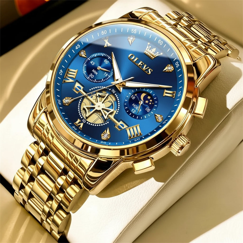 Montre Mécanique Automatique Homme | Acier Inoxydable, Phase de Lune & Date