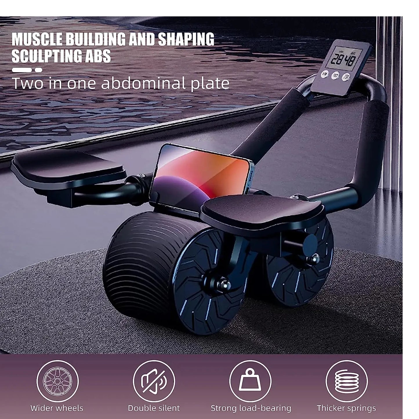 Roue d'Abdominaux à Rebond Automatique – Coach Musculaire & Support Coude (Affichage Compteur)