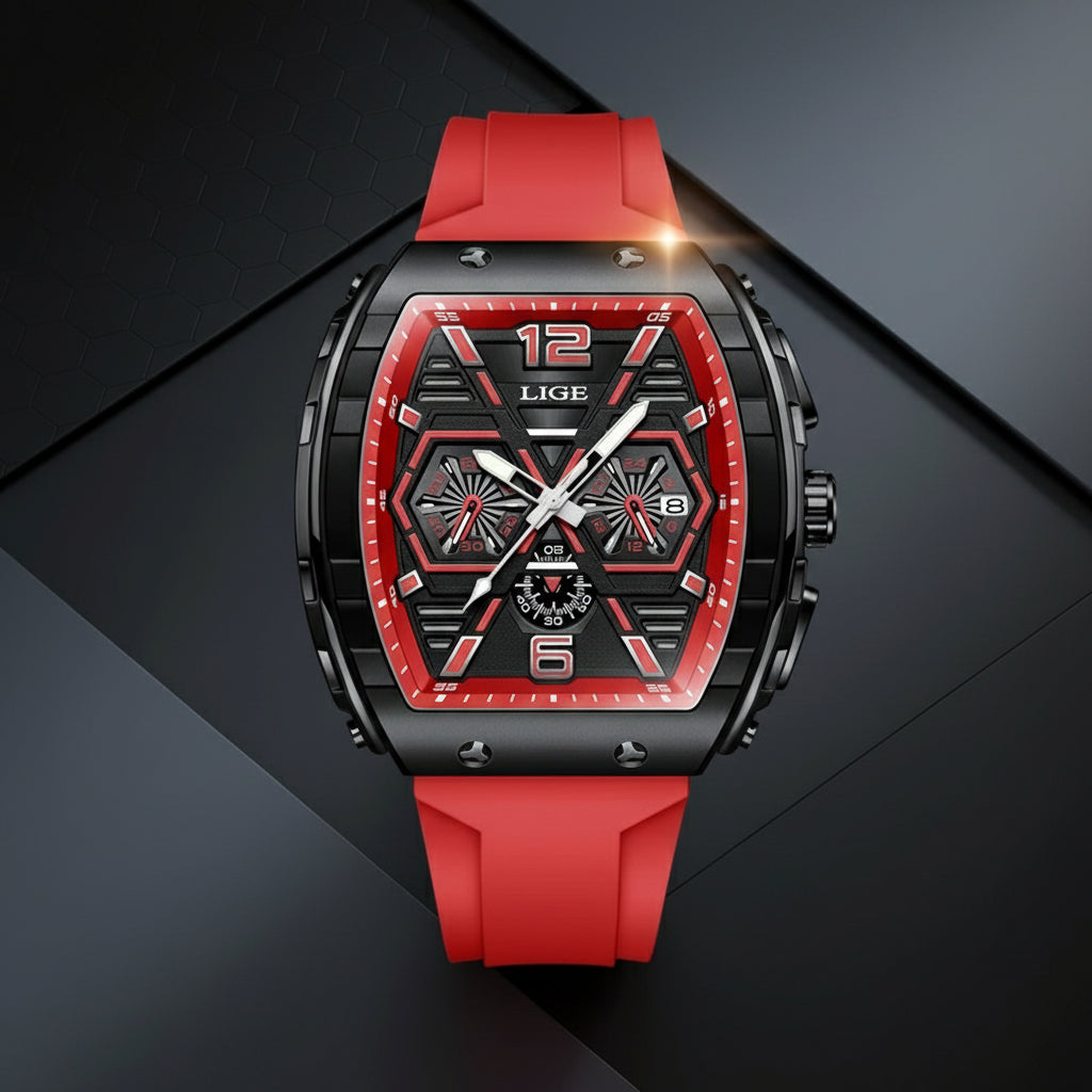 Montre Homme Carrée, Chronographe, Étanche & Luminous Forte (+Coffret)