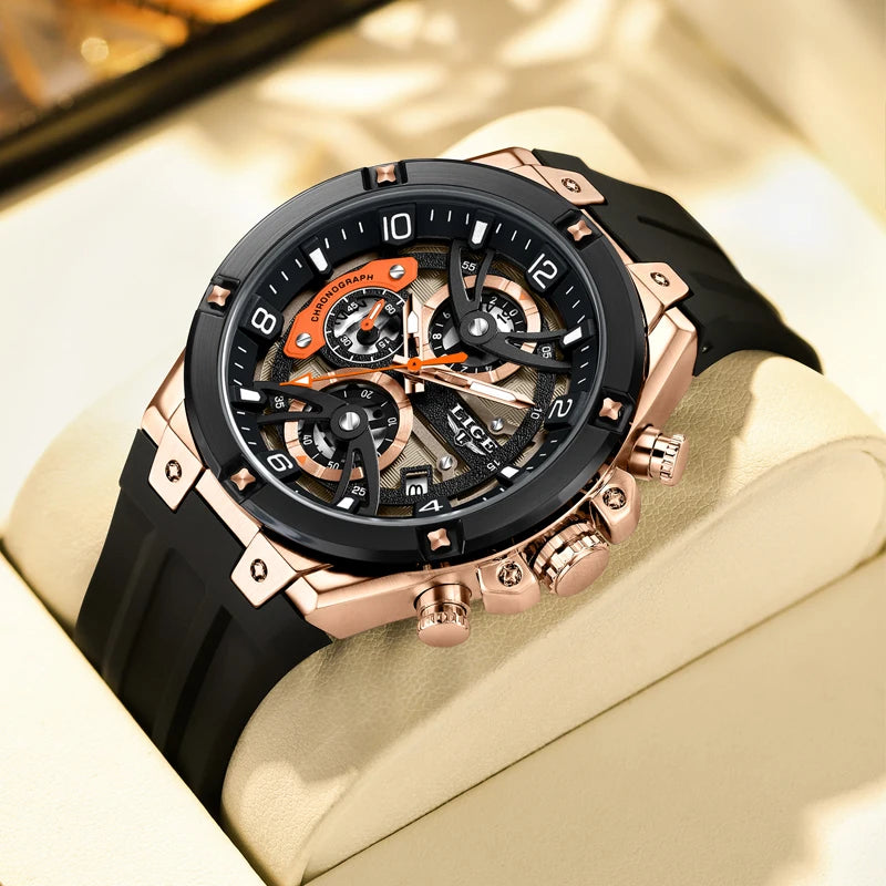 Montre Homme Chronographe Luxe Sport - Étanche, Lumineuse, Bracelet Silicone, Elegance