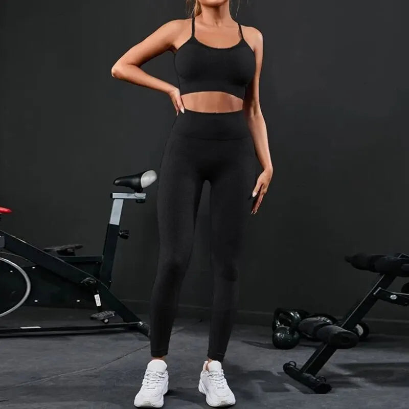 Ensemble Yoga Seamless 2 Pièces Femme | Legging Taille Haute & Brassière, Tenue Workout