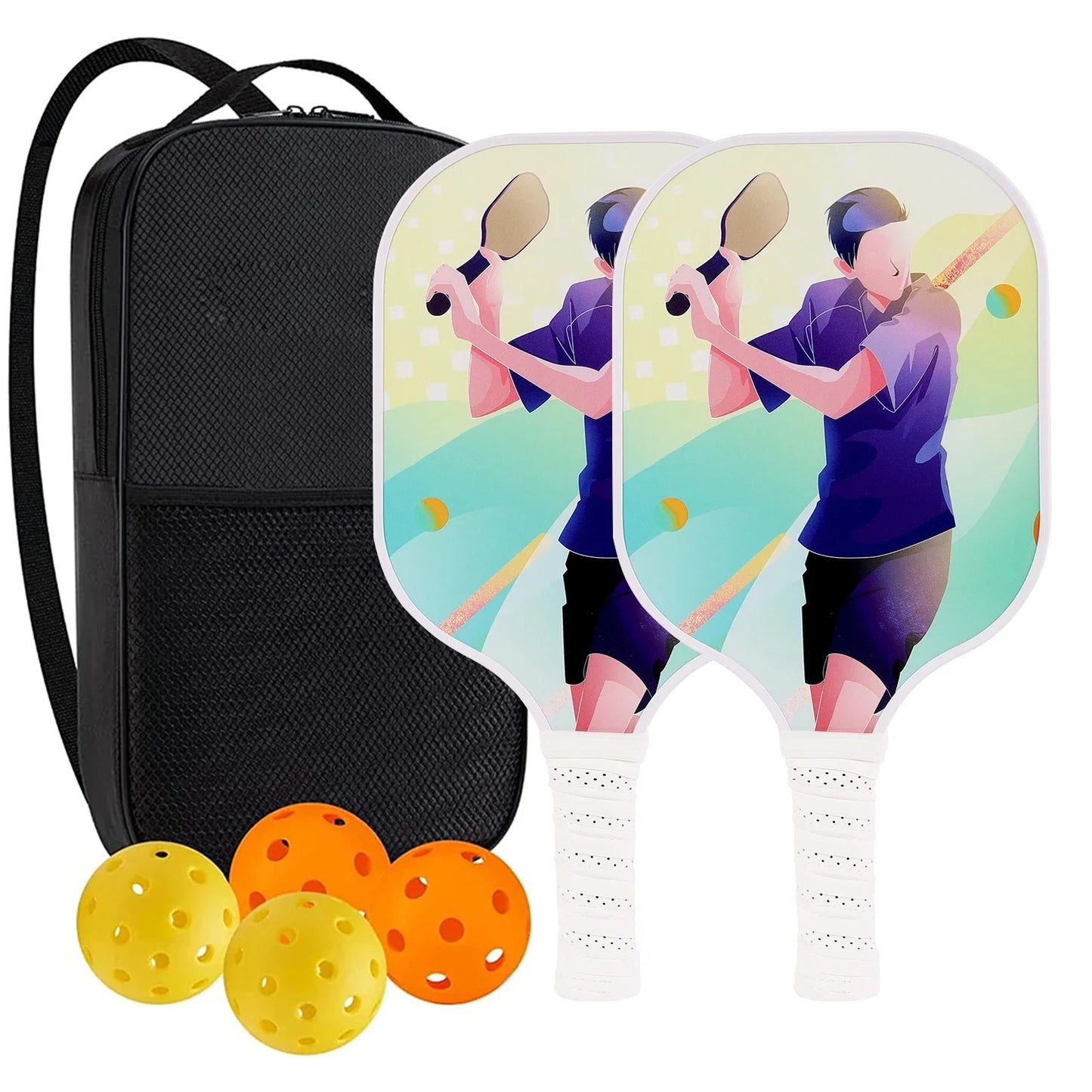 Set de 2 Raquettes de Pickleball Carbone/Graphite | Approuvé USAPA, Anti-Dérapant & Portable