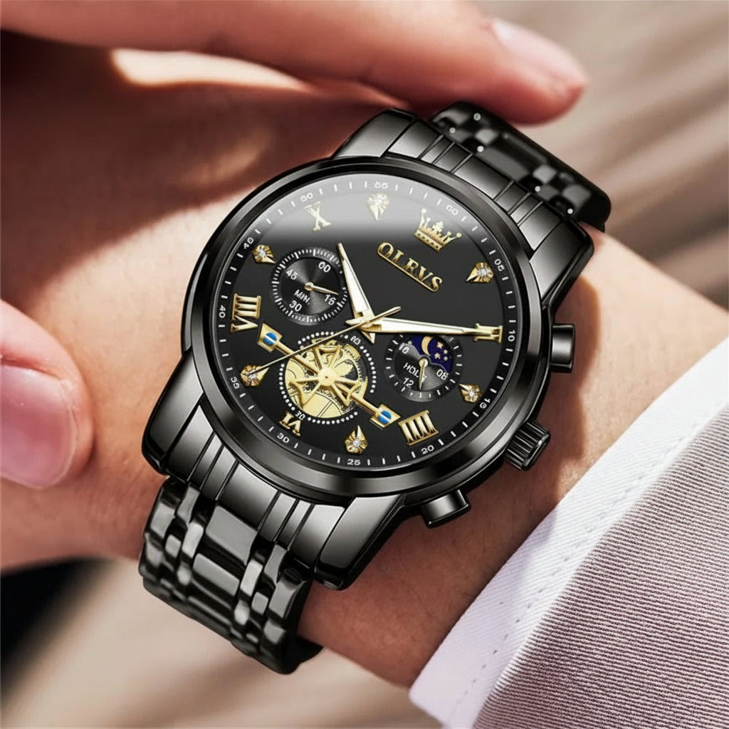 Montre Mécanique Automatique Homme | Acier Inoxydable, Phase de Lune & Date