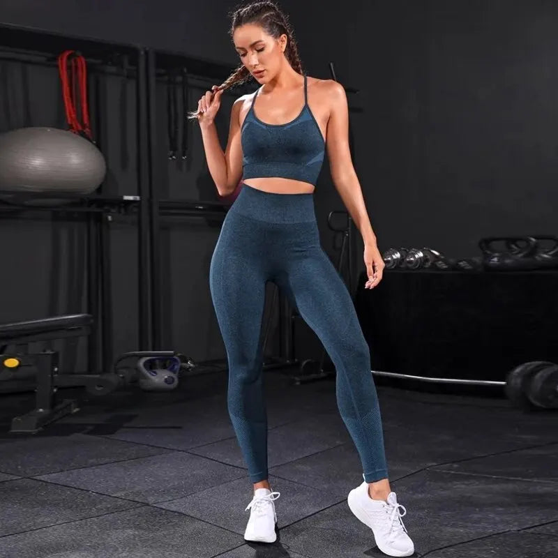 Ensemble Yoga Seamless 2 Pièces Femme | Legging Taille Haute & Brassière, Tenue Workout