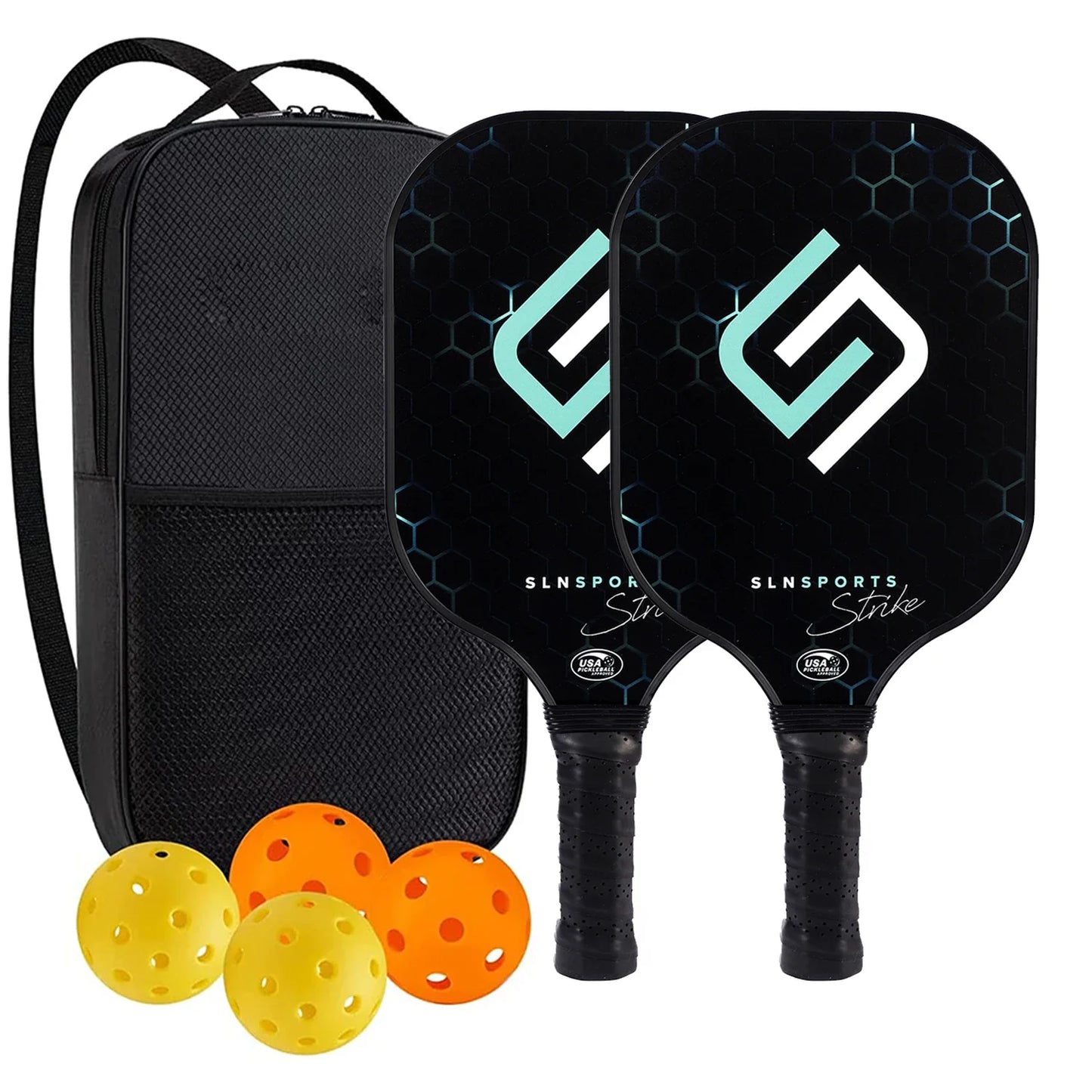 Set de 2 Raquettes de Pickleball Carbone/Graphite | Approuvé USAPA, Anti-Dérapant & Portable