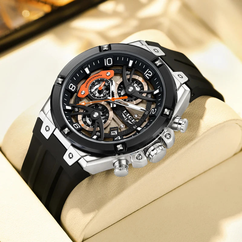Montre Homme Chronographe Luxe Sport - Étanche, Lumineuse, Bracelet Silicone, Elegance